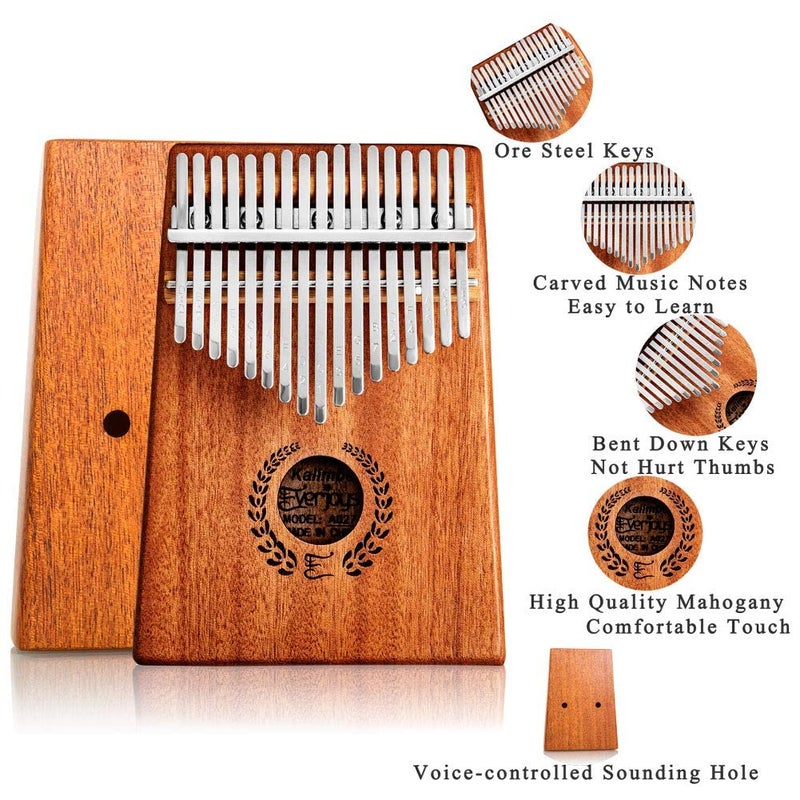 Everjoys Kalimba Thumb Piano 17 Keys, Professional Musical Instrument Finger Piano Marimbas with Portable Soft Cloth Bag, Fast to Learn Songbook, Tuning Hammer, All in One Kit - Image 2